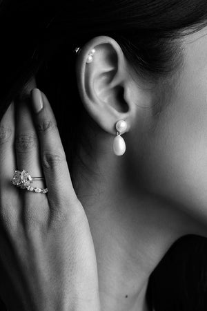 Double Pearl Drop Earrings | Silver | Natasha Schweitzer
