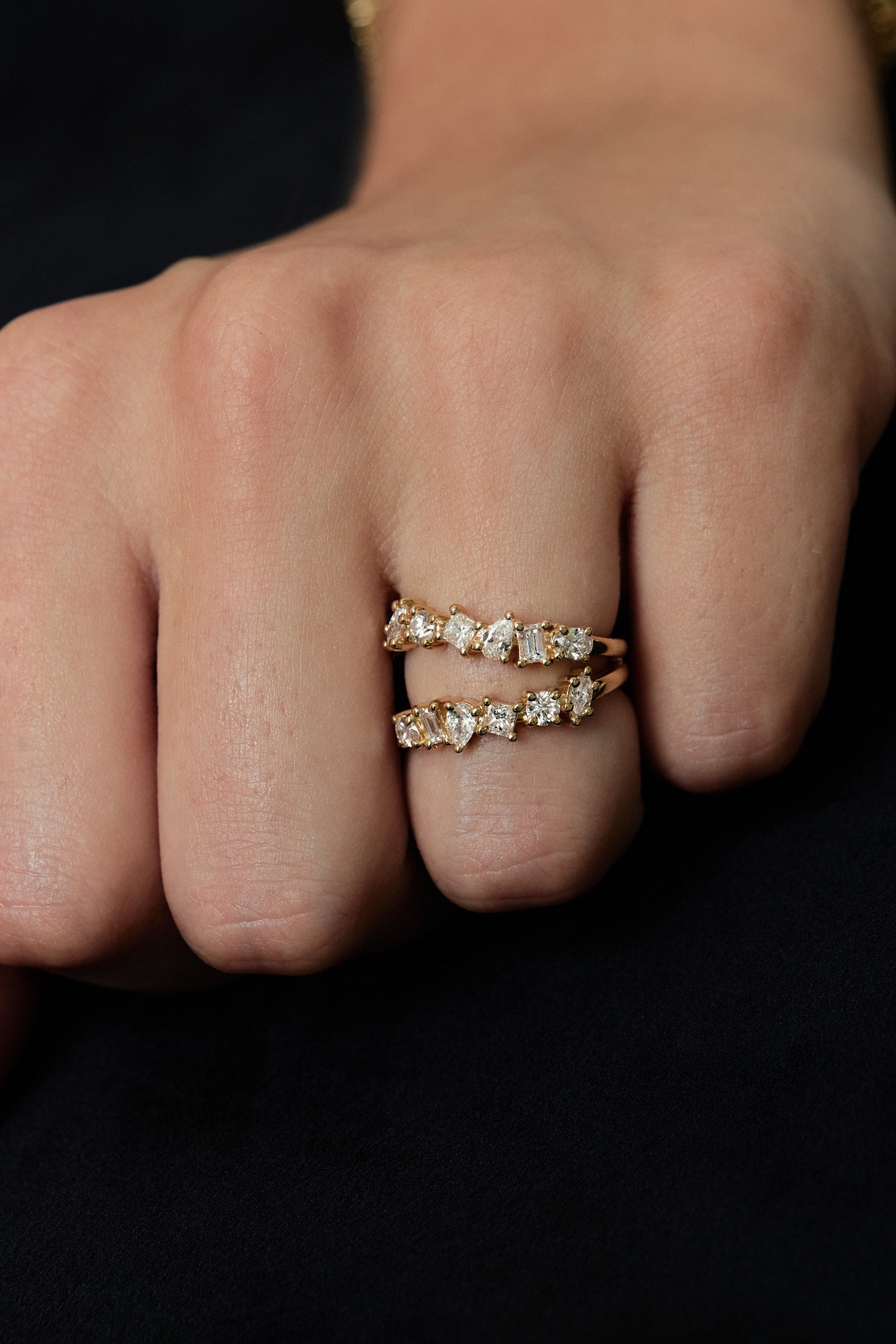 Double Band Scattered Diamond Ring | 18K Yellow Gold, (More Options Available)| Natasha Schweitzer
