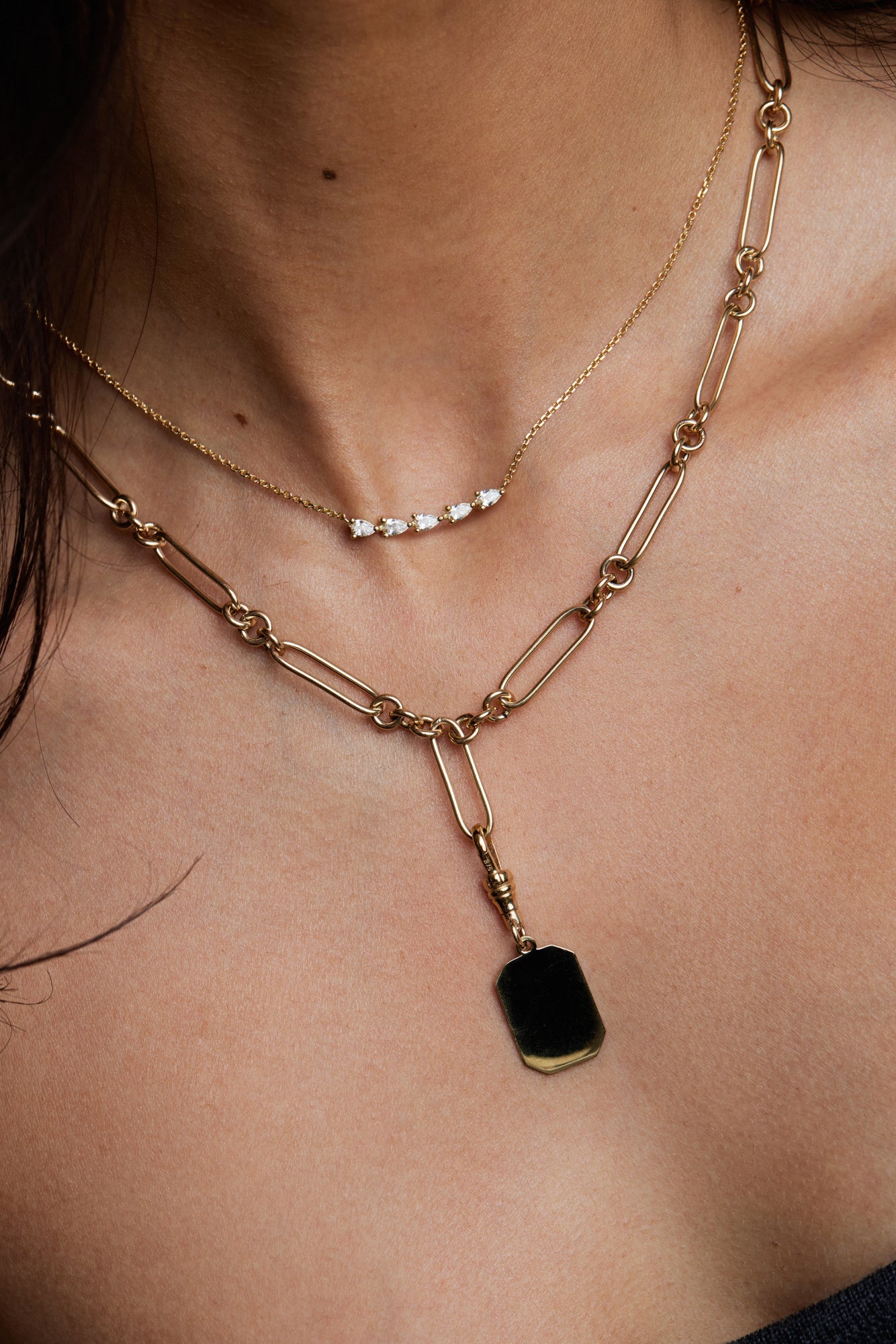 Curved Pear Diamond Bar Necklace | 18K Yellow Gold| Natasha Schweitzer