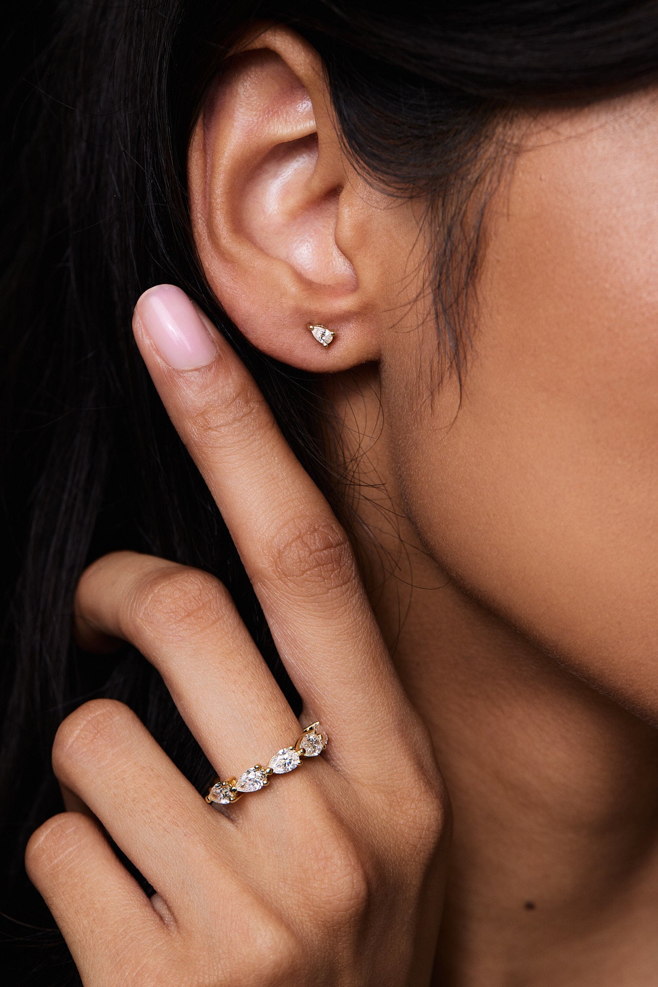 Petite Pear Diamond Studs | 18K Yellow Gold| Natasha Schweitzer
