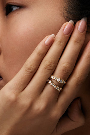 Double Band Scattered Diamond Ring | 18K Yellow Gold, (More Options Available) | Natasha Schweitzer