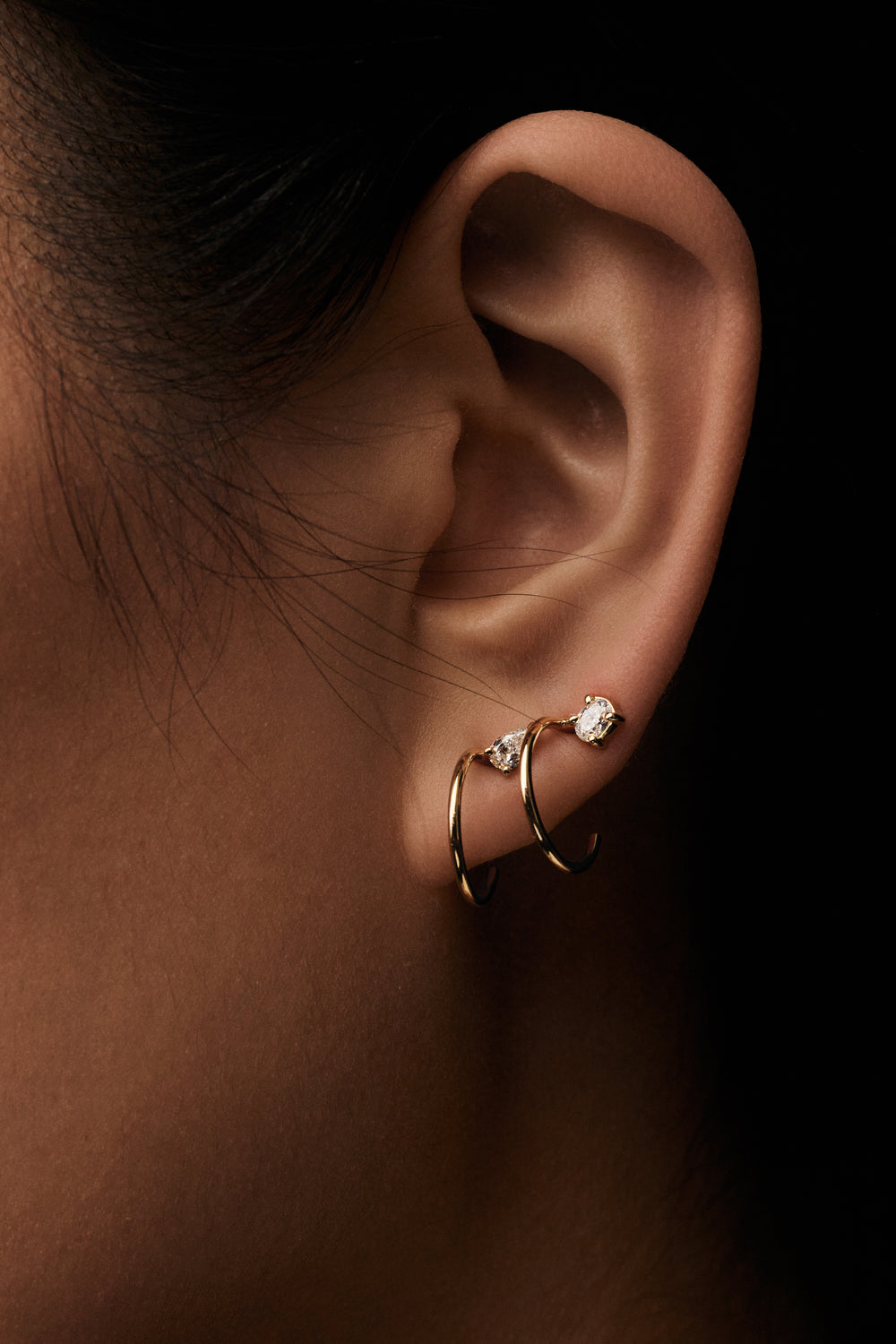 Mini Lara Pear Diamond Hoop Earrings | 18K Yellow Gold