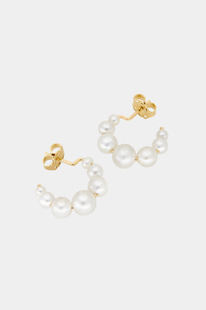 Graduating Pearl Hoop Earrings | 9K Yellow Gold | Natasha Schweitzer
