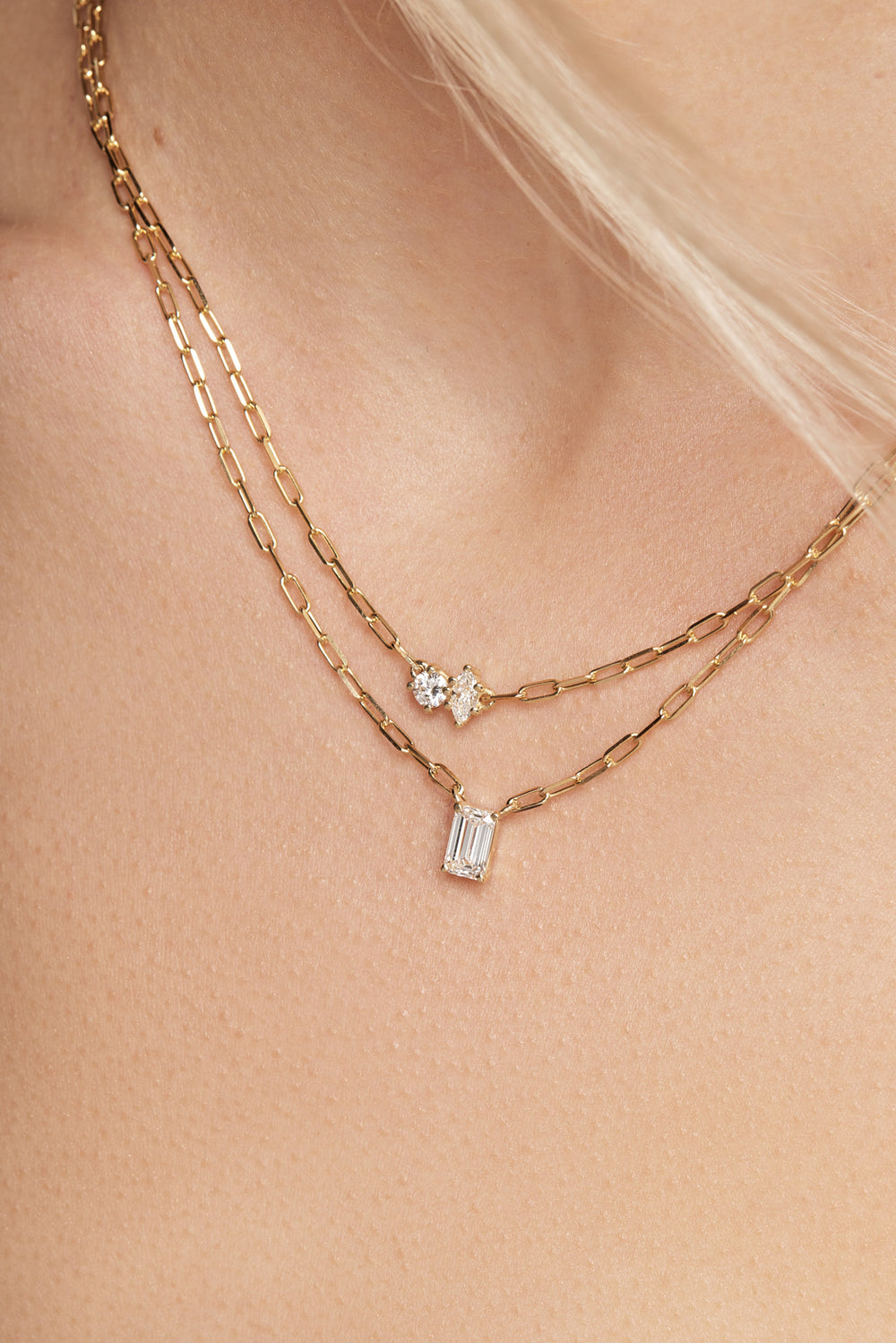 Marquise and Round Diamond Toi Et Moi Necklace | White Gold| Natasha Schweitzer