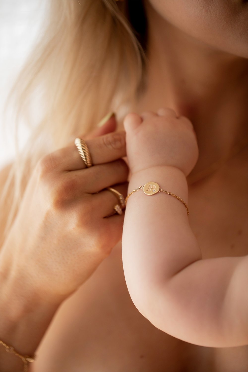 14k Gold Initial & Birthstone Baby/Child Bracelet – ShopMamaBijoux