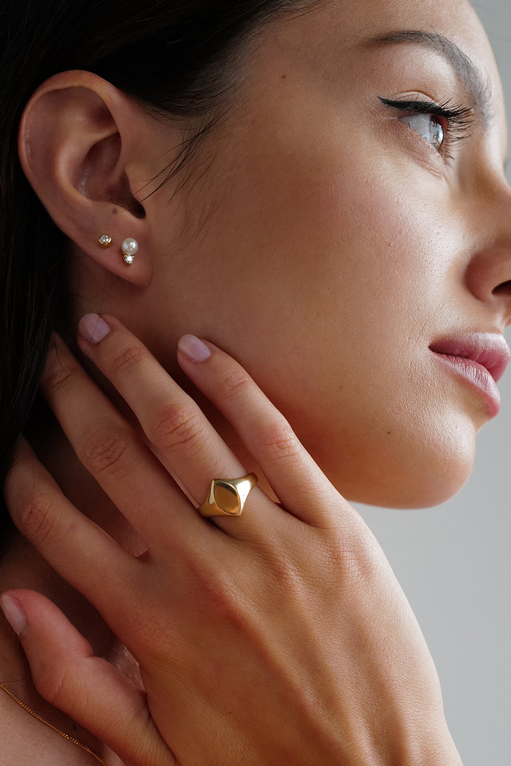Diamond Pearl Duo Studs | 9K Yellow Gold| Natasha Schweitzer