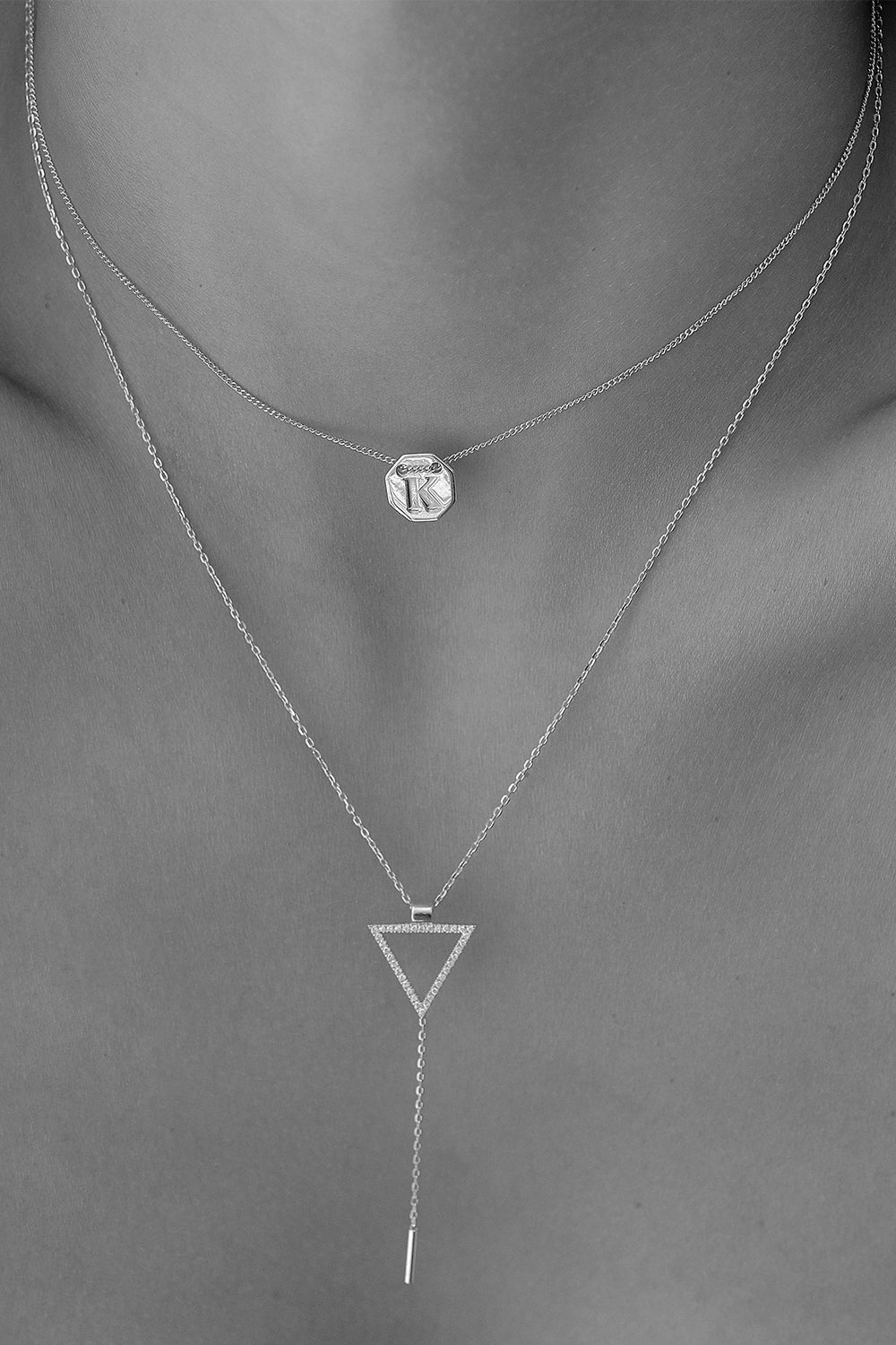 Diamond Triangle Lariat | 9K White Gold| Natasha Schweitzer
