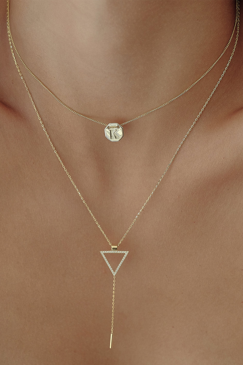 Diamond Triangle Lariat | 9K Yellow Gold| Natasha Schweitzer