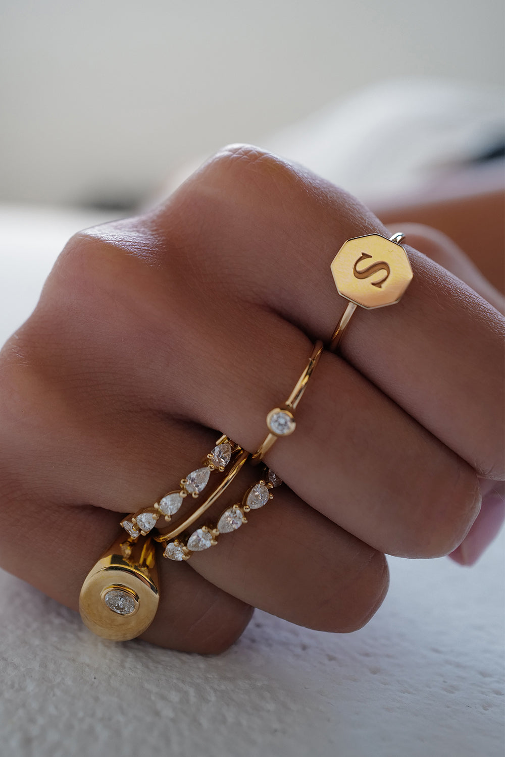Double Band Pear Diamond Ring | 18K Yellow Gold| Natasha Schweitzer