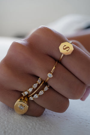 Double Band Pear Diamond Ring | 18K Yellow Gold | Natasha Schweitzer