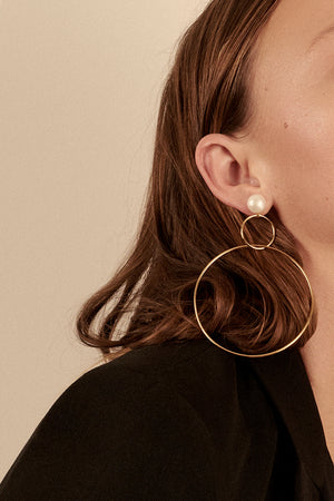Double Drop Hoop Earrings with Pearl | Gold Plated | Natasha Schweitzer