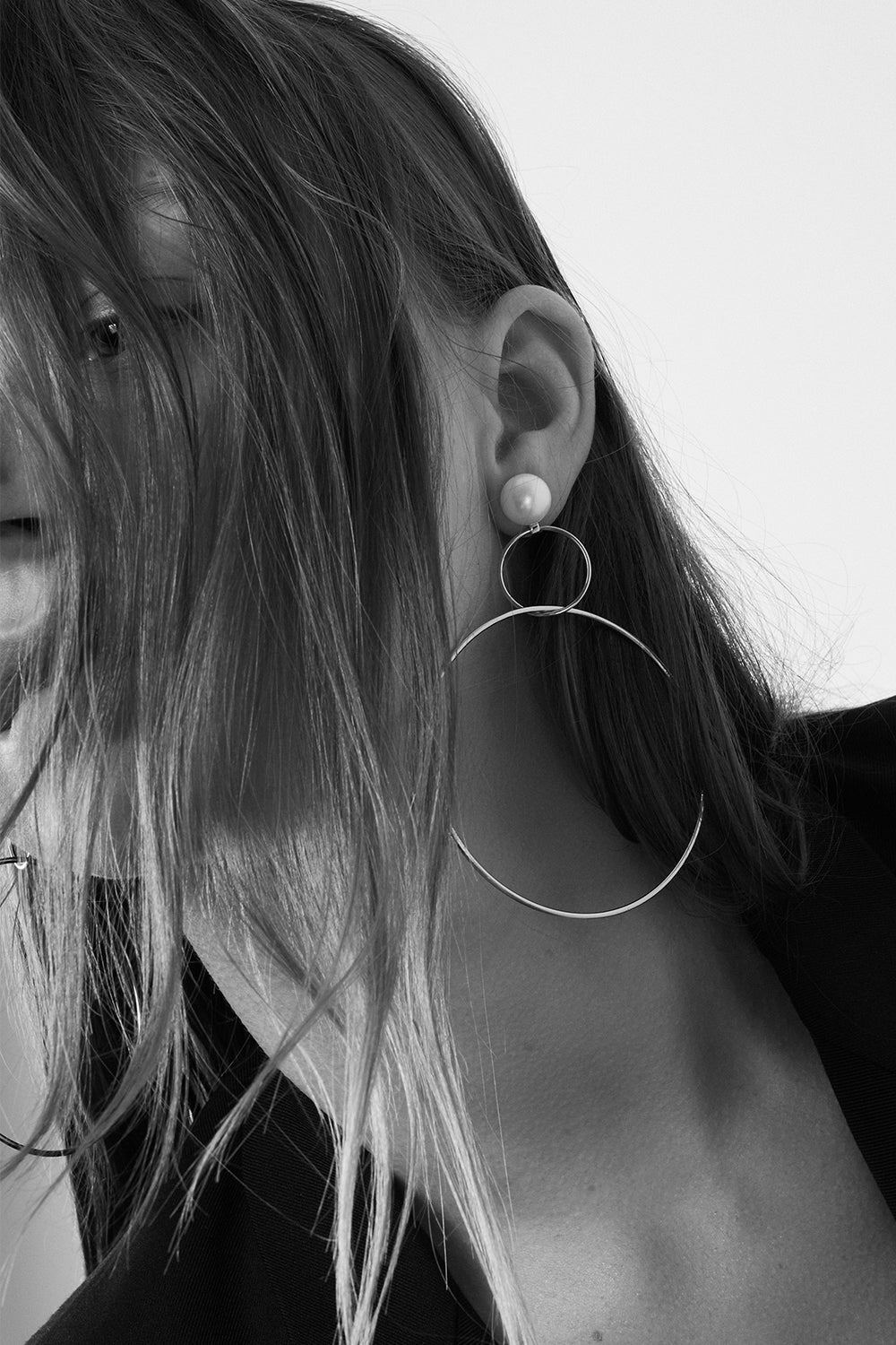 Double Drop Hoop Earrings with Pearl | Silver| Natasha Schweitzer