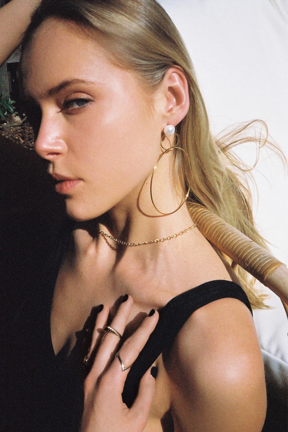 Double Drop Hoop Earrings with Pearl | Gold Plated| Natasha Schweitzer