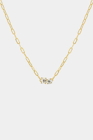 Emerald and Round Diamond Toi Et Moi Necklace | Yellow Gold | Natasha Schweitzer