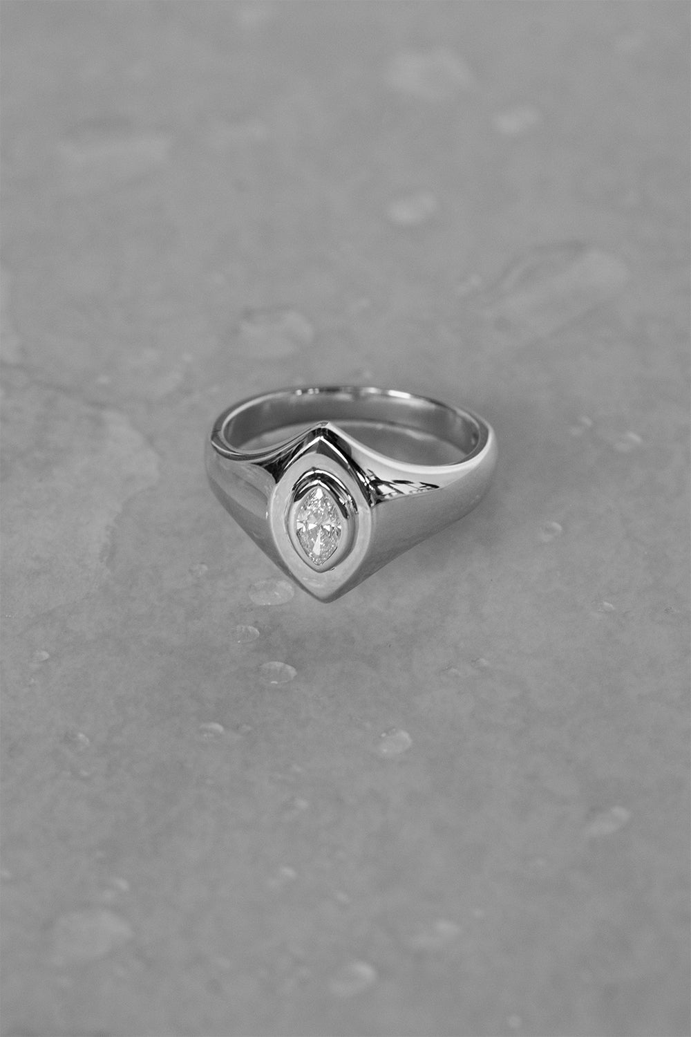 Marquise Diamond Signet Ring | White Gold| Natasha Schweitzer