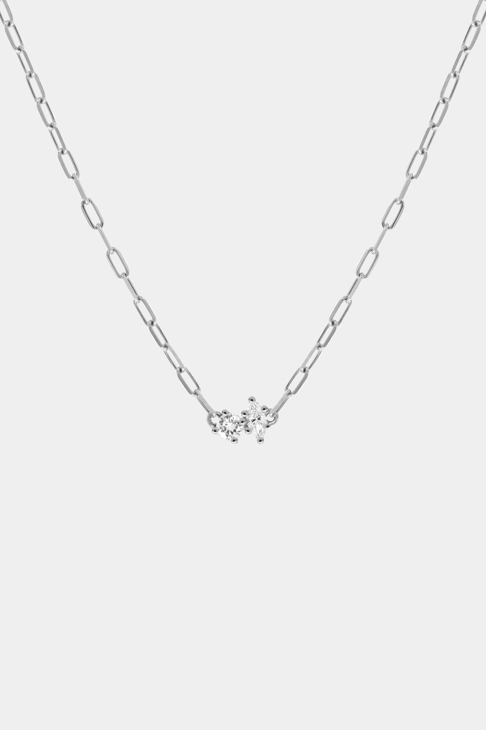 Marquise and Round Diamond Toi Et Moi Necklace | White Gold