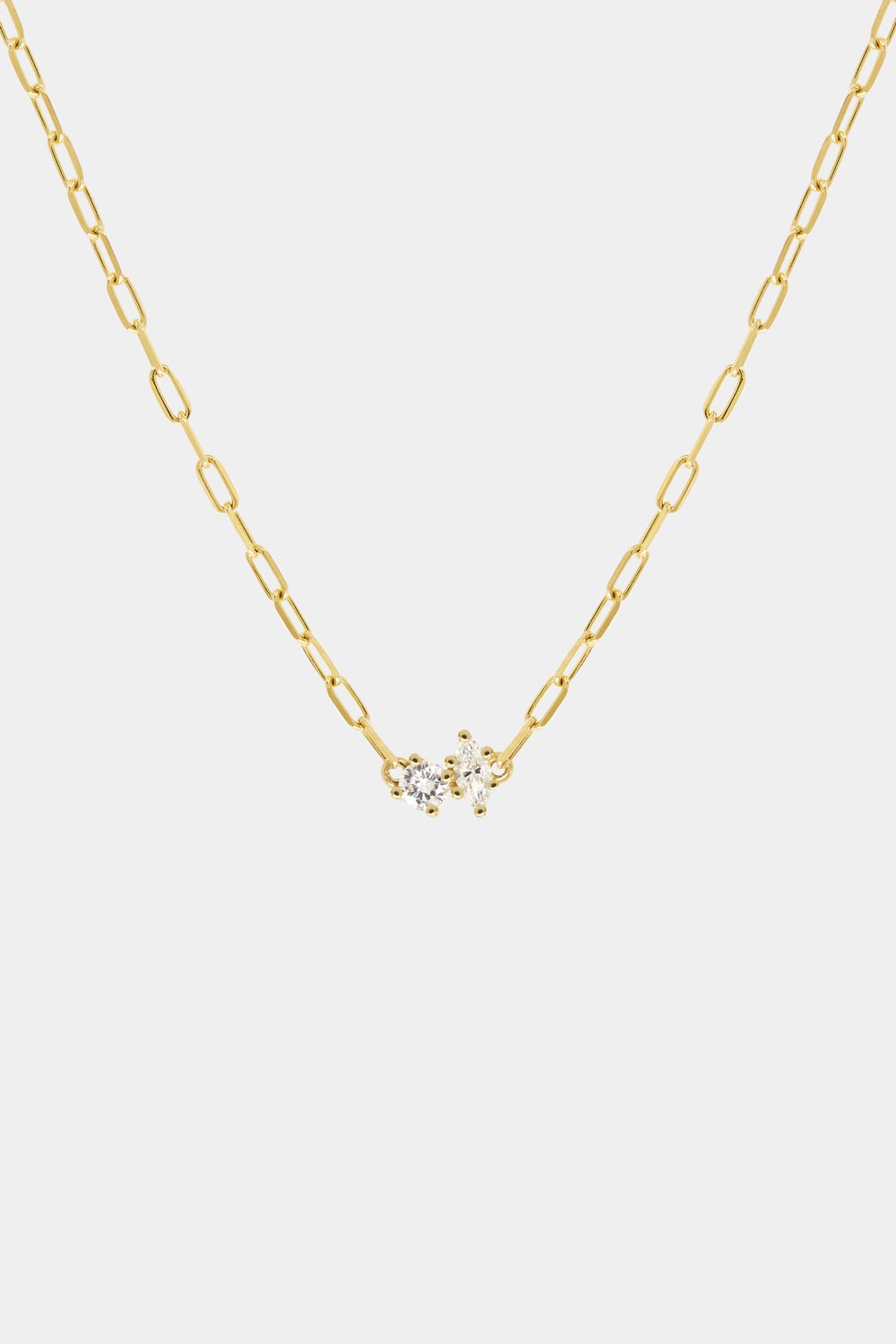 Marquise and Round Diamond Toi Et Moi Necklace | 18K Yellow Gold