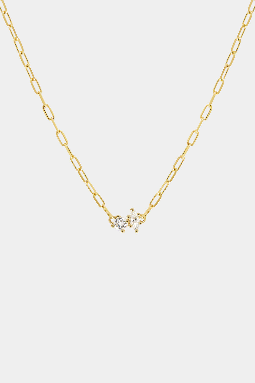 Marquise and Round Diamond Toi Et Moi Necklace | Yellow Gold| Natasha Schweitzer