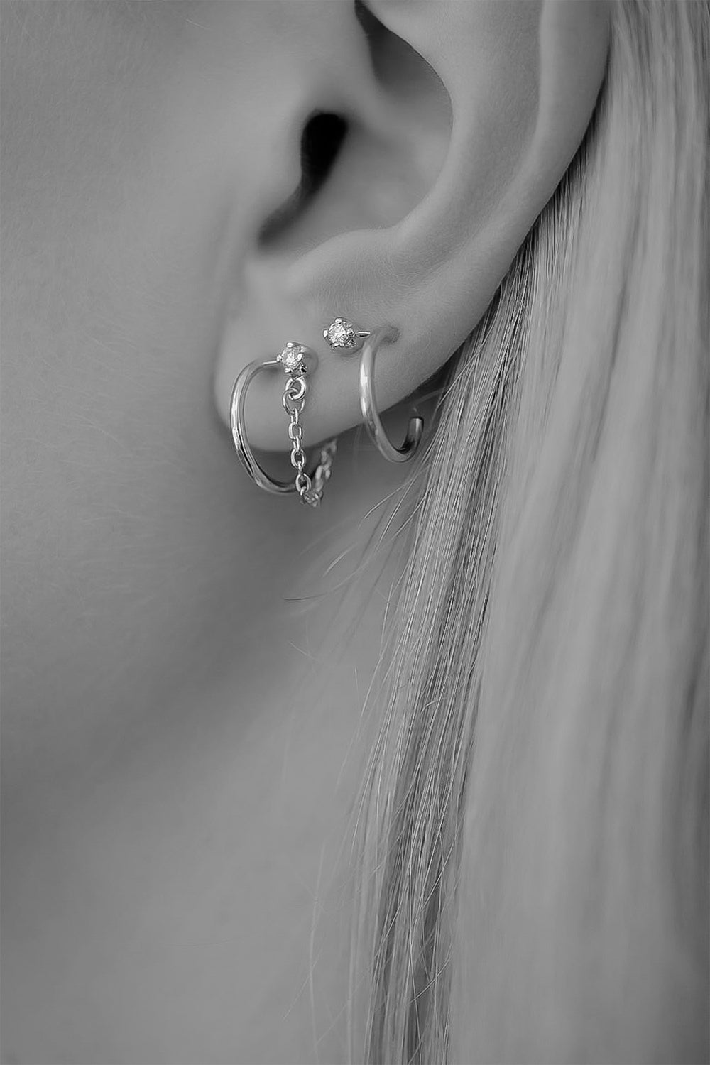 Mini Lara Diamond Chain Hoop Earrings | 9K White Gold