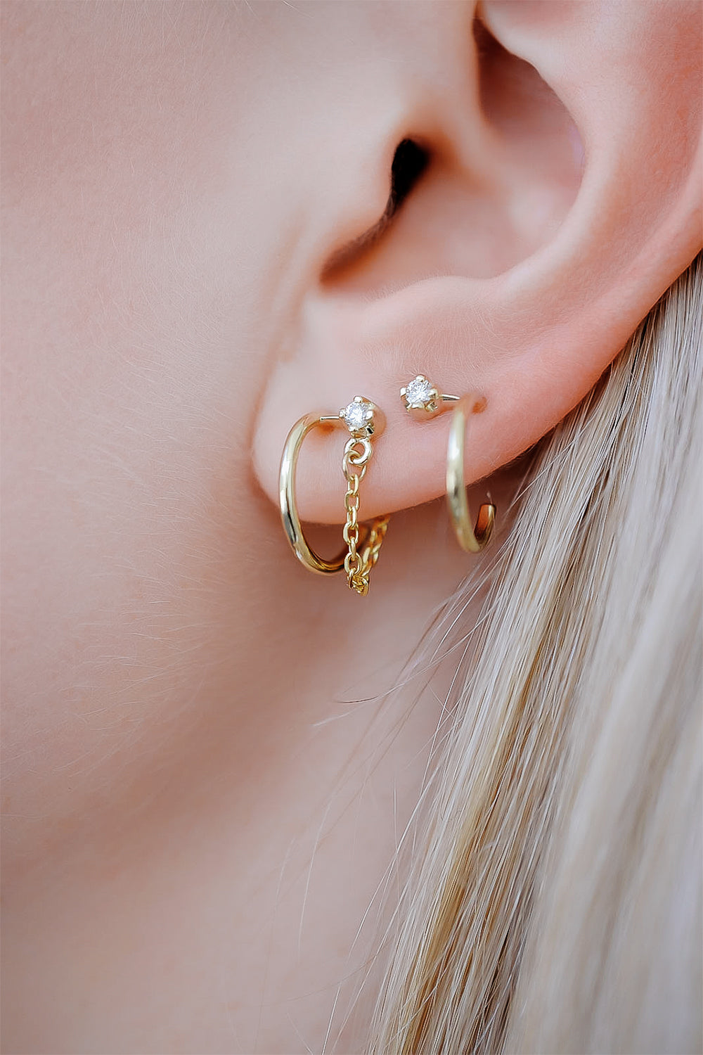 Mini Lara Diamond Chain Hoop Earrings | 9K Yellow Gold