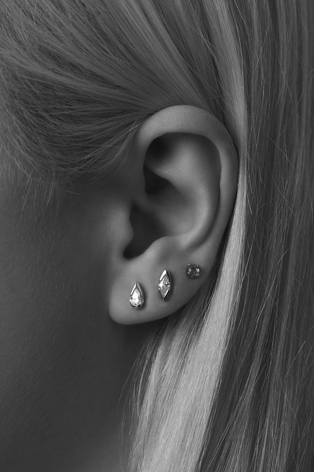 Mini Marquise Diamond Studs | 18K White Gold