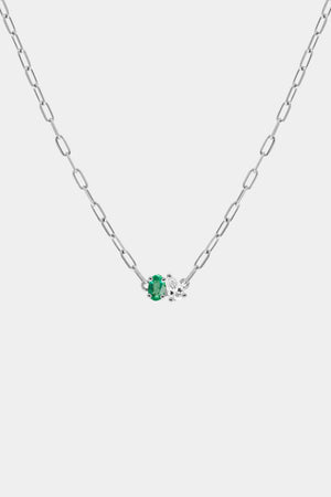 Pear Diamond and Oval Emerald Toi Et Moi Necklace | White Gold | Natasha Schweitzer