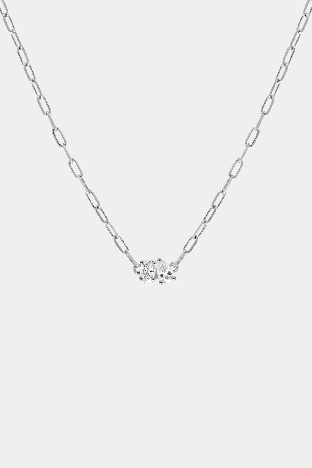Pear and Oval Diamond Toi Et Moi Necklace | White Gold