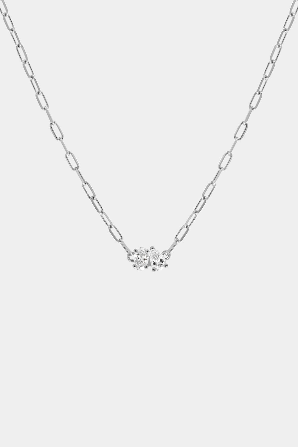 Pear and Oval Diamond Toi Et Moi Necklace | White Gold
