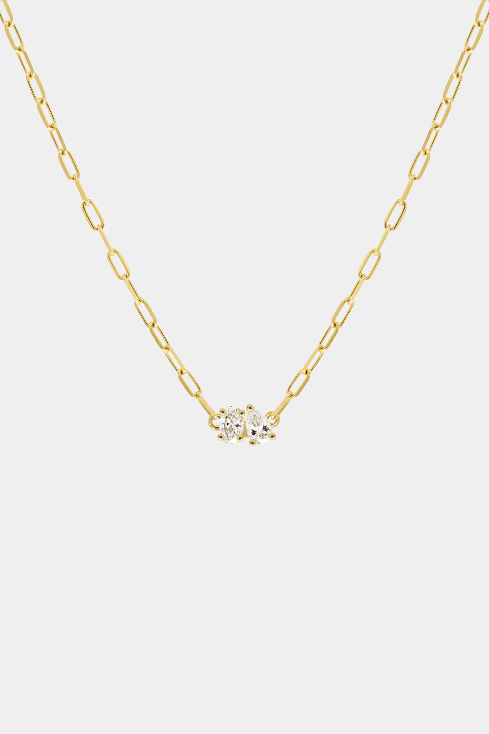 Pear and Oval Diamond Toi Et Moi Necklace | 18K Yellow Gold