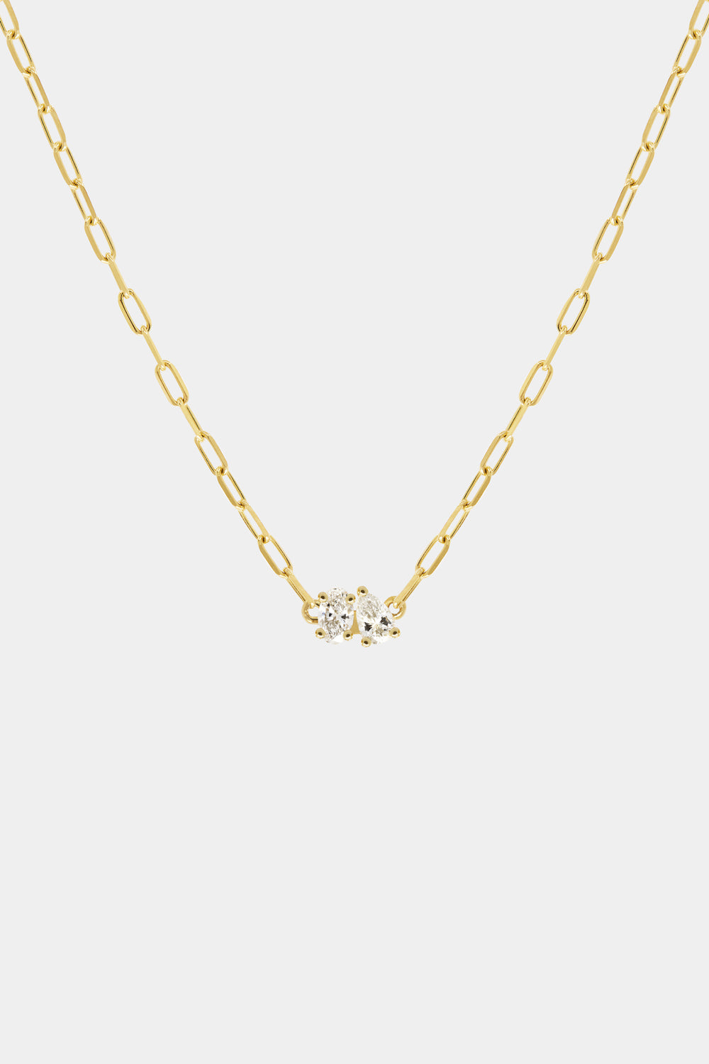 Pear and Oval Diamond Toi Et Moi Necklace | Yellow Gold| Natasha Schweitzer