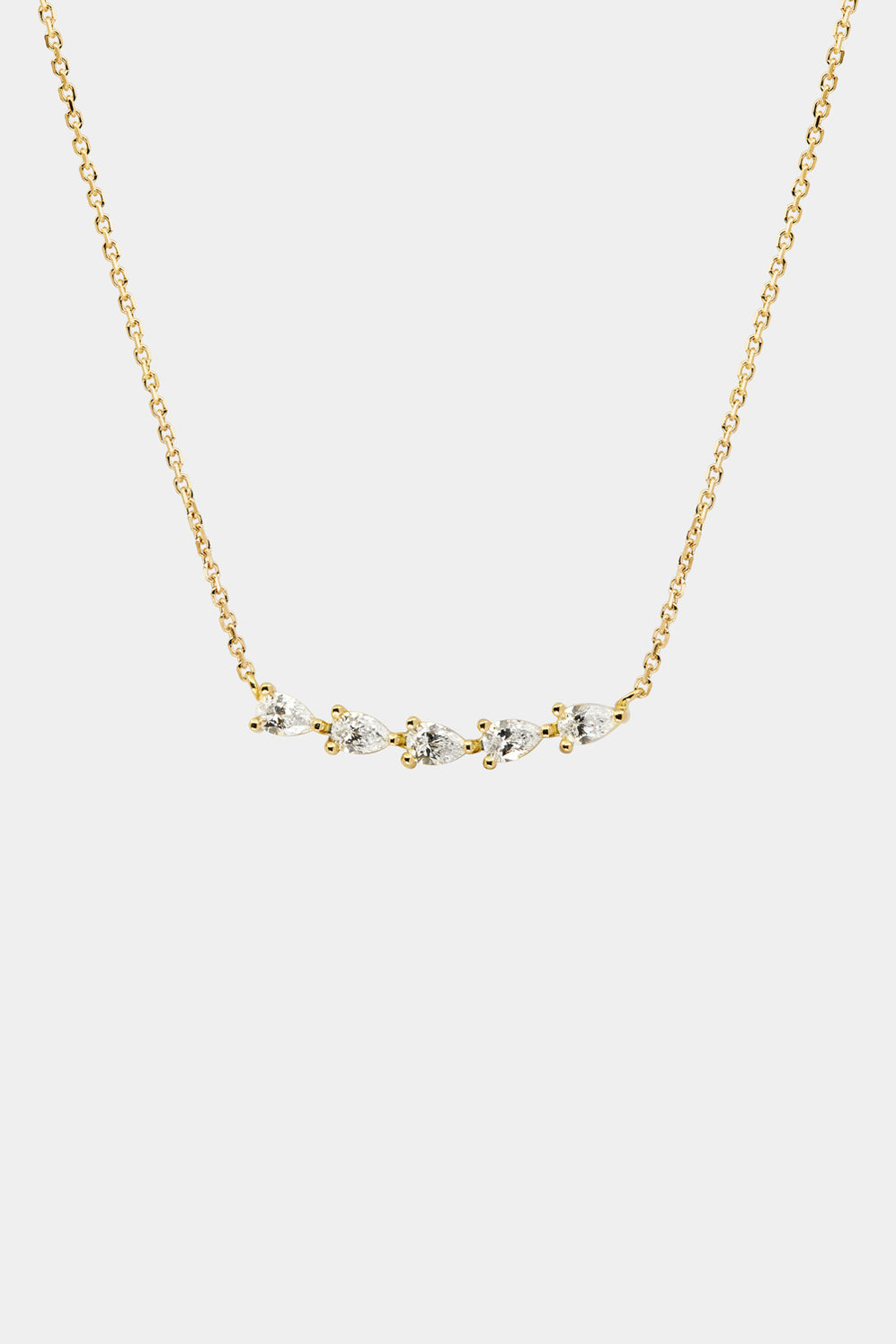 Curved Pear Diamond Bar Necklace | 18K Yellow Gold