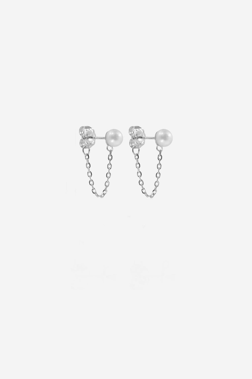 Pearl Chain Earrings | Silver