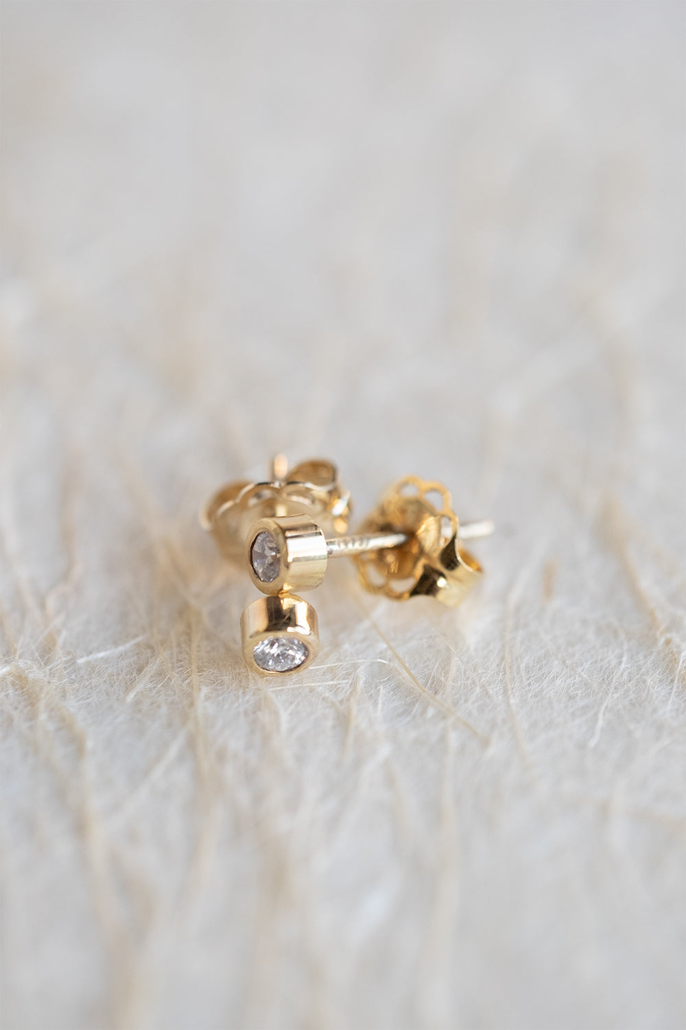 Mini Round Diamond Studs | 9K Yellow Gold| Natasha Schweitzer