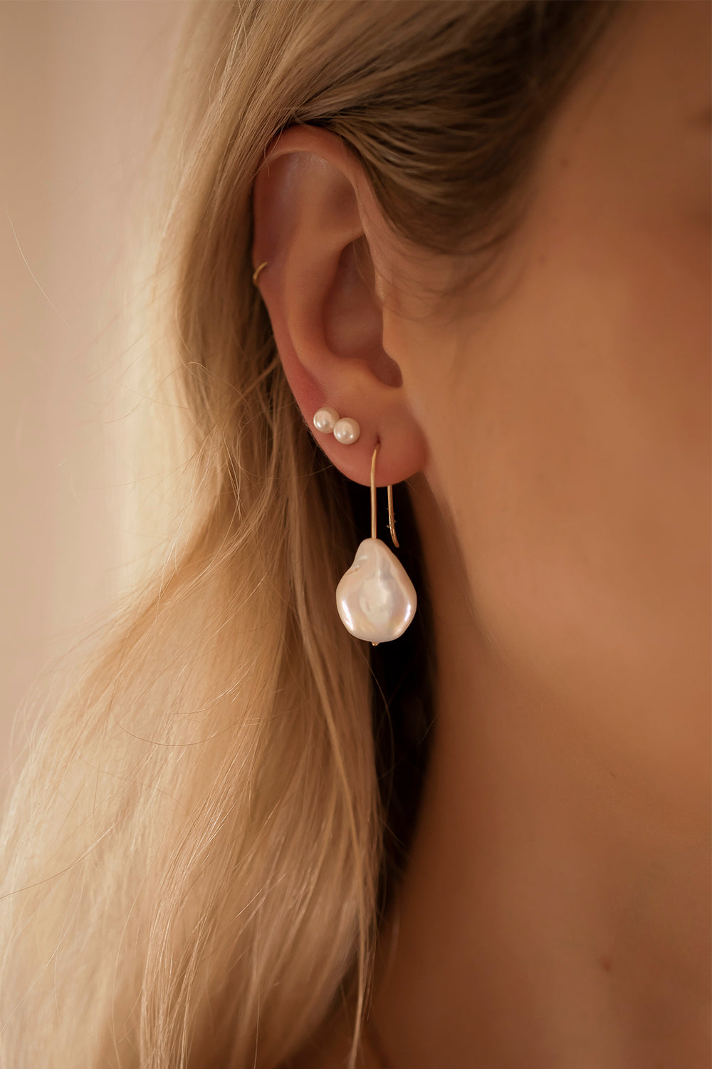 Sarah 2 Pearl Earrings | 9K Yellow Gold| Natasha Schweitzer