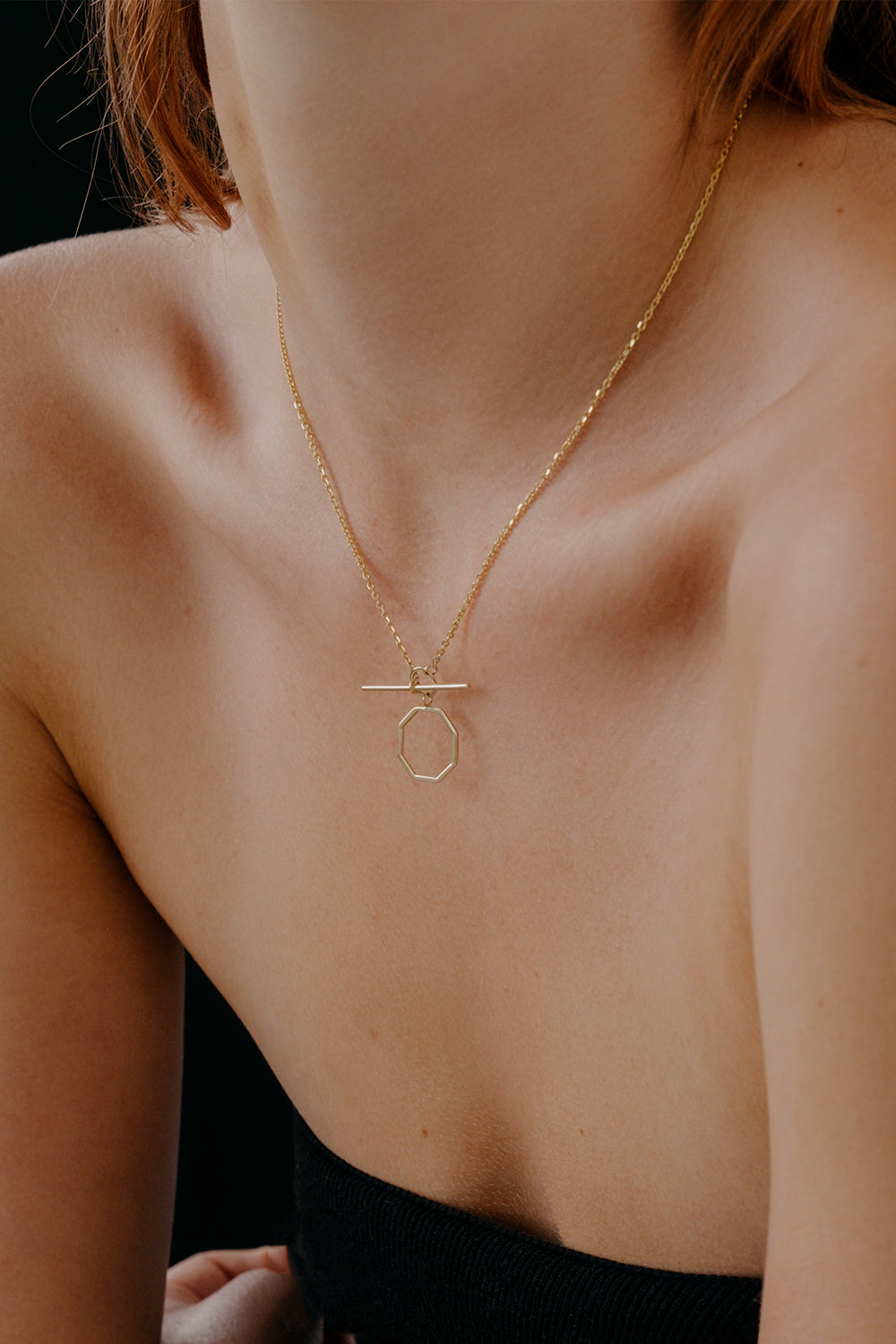 T-Bar Octagon Necklace | 9K Yellow Gold