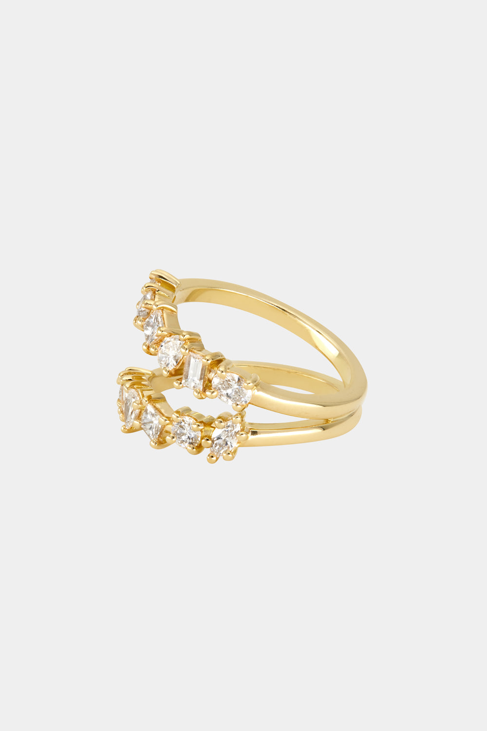 Double Band Scattered Diamond Ring | 18K Yellow Gold| Natasha Schweitzer
