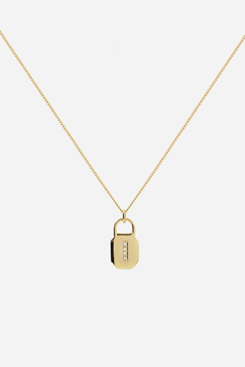 Diamond Octagon Lock Necklace | 9K Yellow Gold