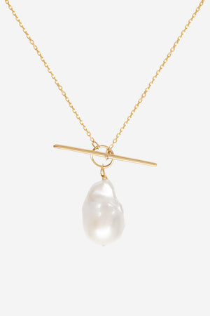 T-Bar Pearl Necklace | 9K Yellow Gold | Natasha Schweitzer