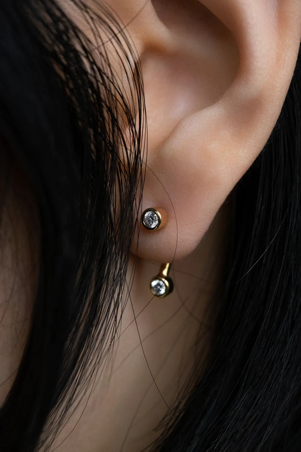 Round Diamond Ear Jacket Drops | Gold| Natasha Schweitzer