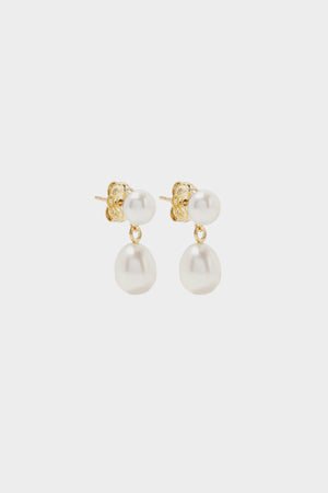 Double Pearl Drop Earrings | 9K Yellow Gold | Natasha Schweitzer