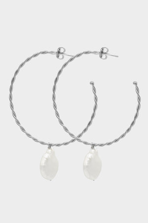 Helix Pearl Earrings Large | Silver | Natasha Schweitzer