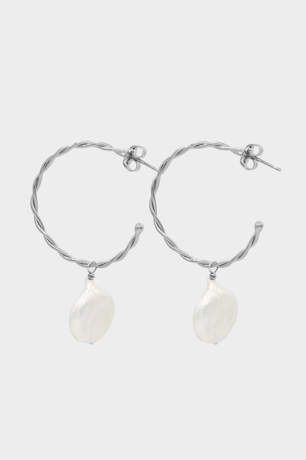 Helix Pearl Earrings Medium | Silver| Natasha Schweitzer